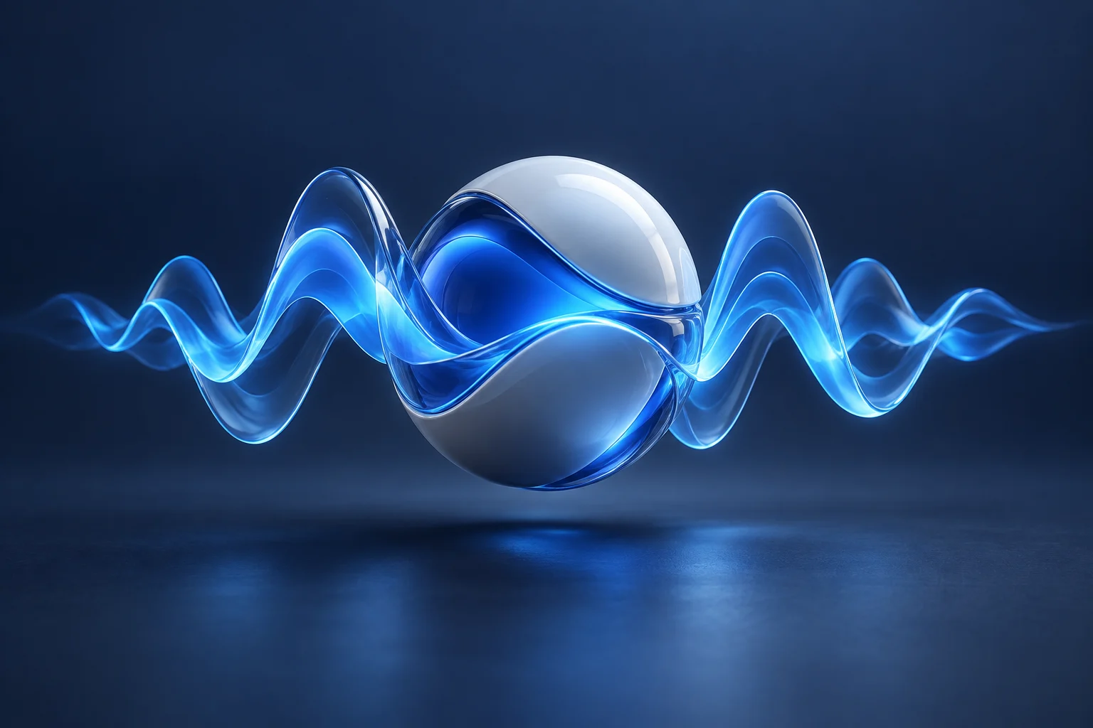 Blue sound-wave illustration representing automated voice assistance
