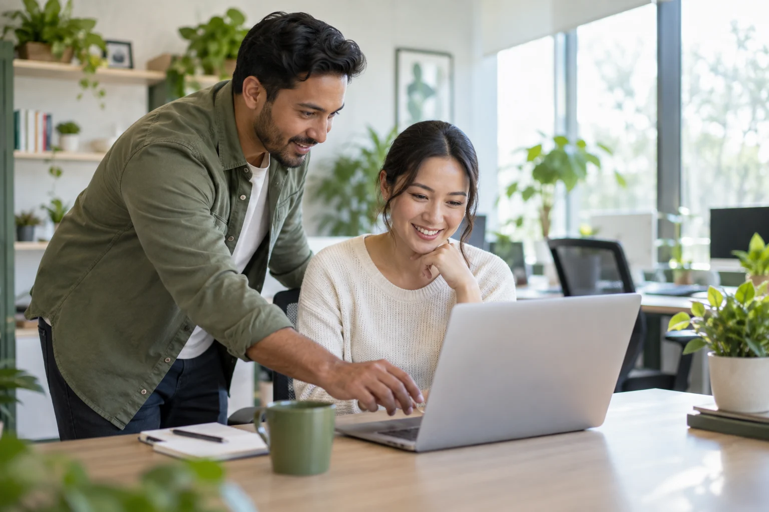 Colleagues resolving a workplace technology issue